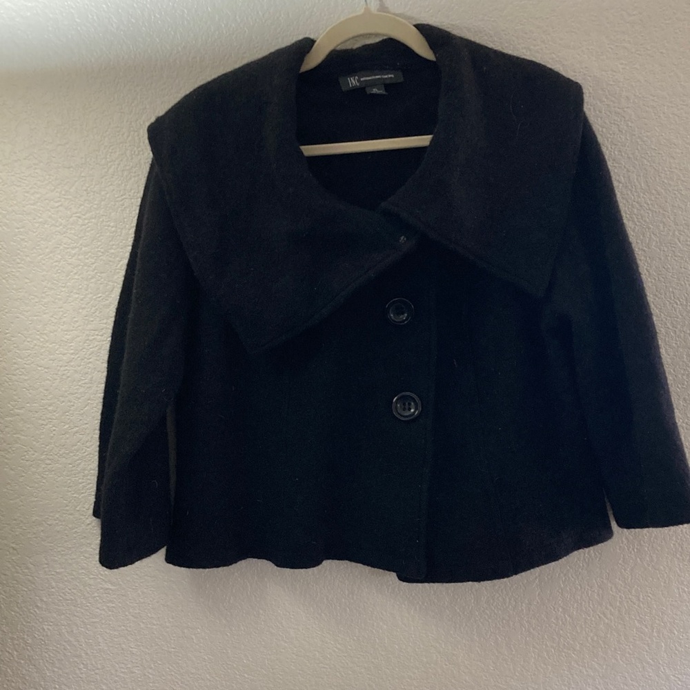 INC International Concepts Black Pea Coat short flaring 100% wool 50’s  y2k XL
